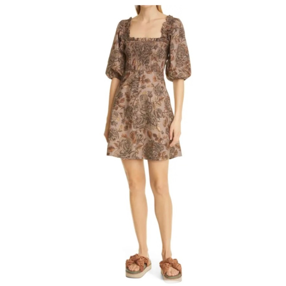 📣Moving Sale!! NEW Ganni Shirred Poplin Mini Dress Fossil EU 42 (Size 10)